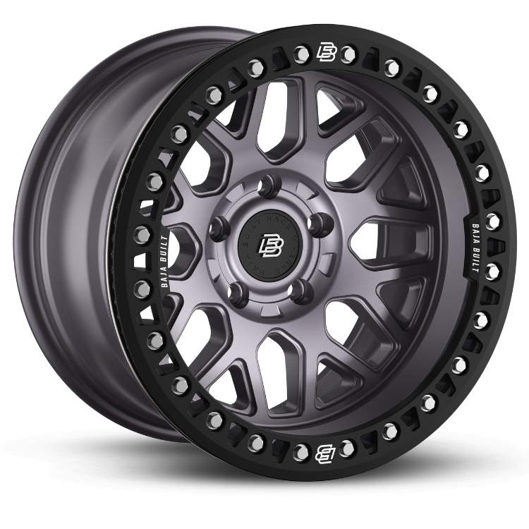 SATIN GRAPHITE/ALUMINUM BOLT - 6 BOLT BEADLOCK LITE BRITE OUTLAW - (17X9" 6X5.5 -3MM) - BAJA BUILT RACE WHEELS - Xtreme 4x4