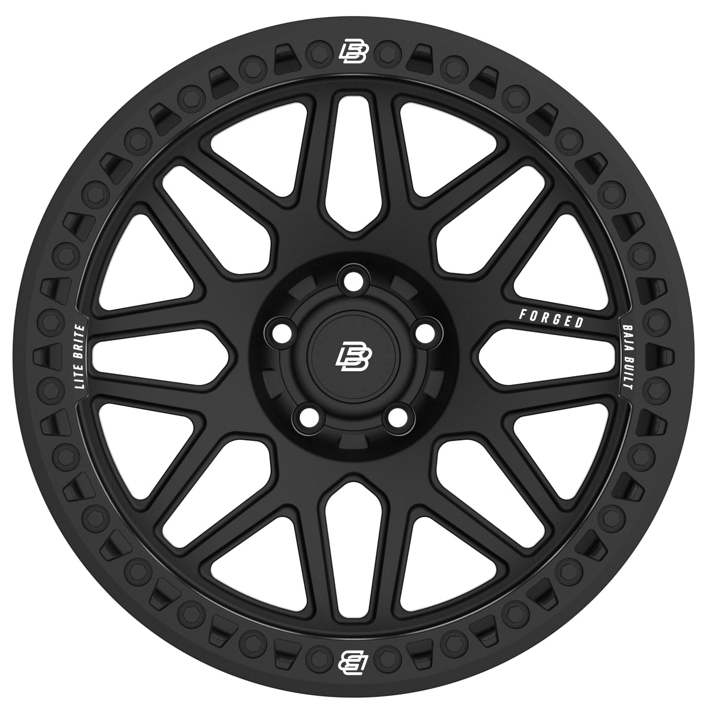 JEEP WRANGLER JK/JL/JT - MATTE BLACK/BLACK BOLT - FORGED BEADLOCK OUTLAW - (20X9" 5X127 -38MM) - BAJA BUILT RACE WHEELS