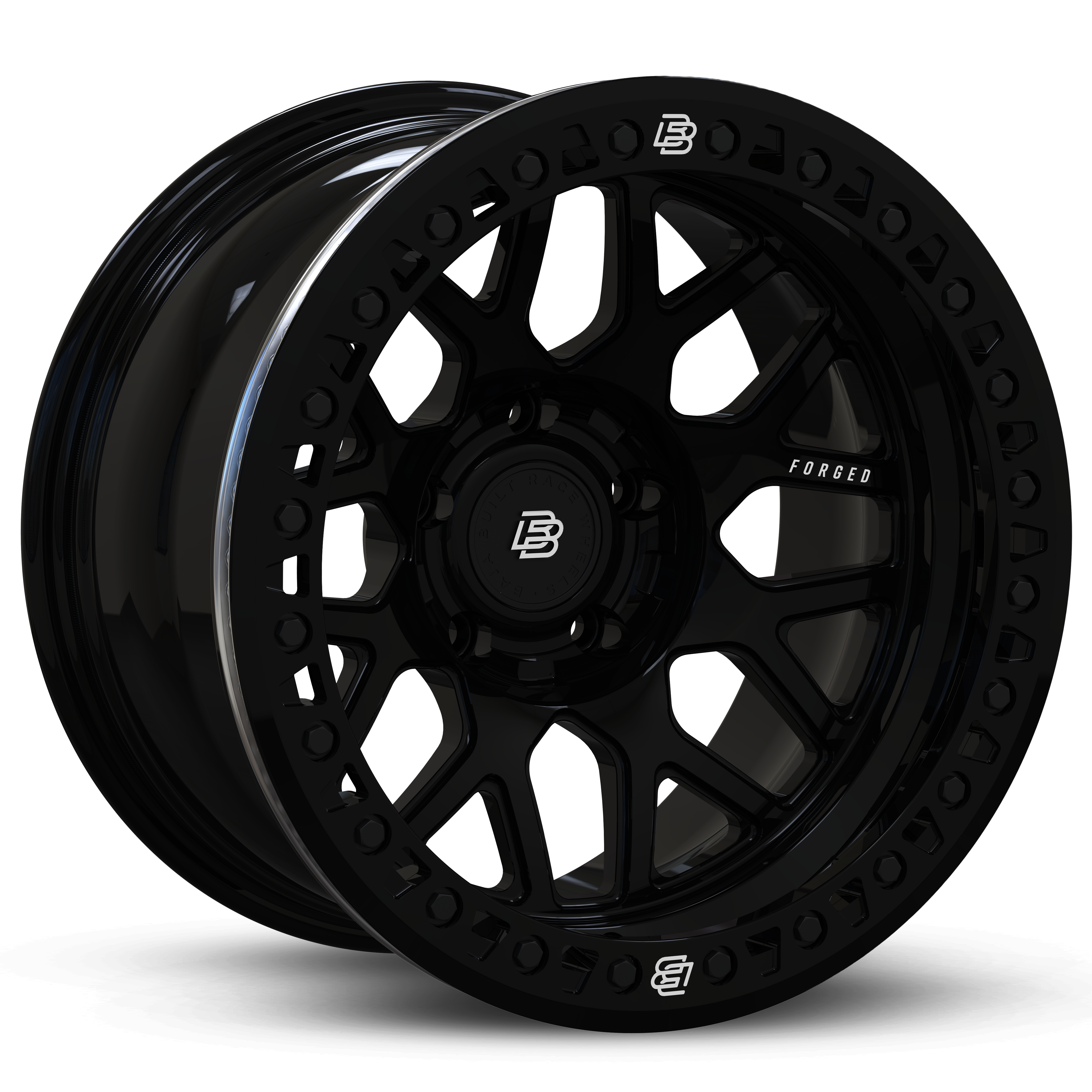 PATROL Y61/Y62 - GLOSSY BLACK/BLACK BOLT - FORGED BEADLOCK LITE BRITE OUTLAW - (17X9" 6X139.7 -3MM) - BAJA BUILT RACE WHEELS - Xtreme 4x4